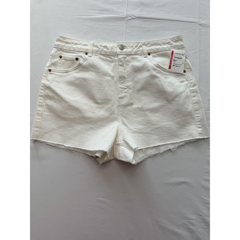 Topshop Mom Shorts Womens 12 White Denim Cutoff Raw‎ Hem Frayed Casual Stretch